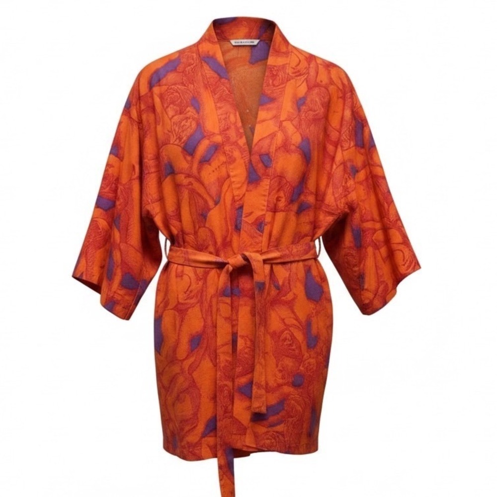 Vtg Unique MCM Fabric Smoking Jacket Robe Nudes Kama Sutra Male Female Unisex